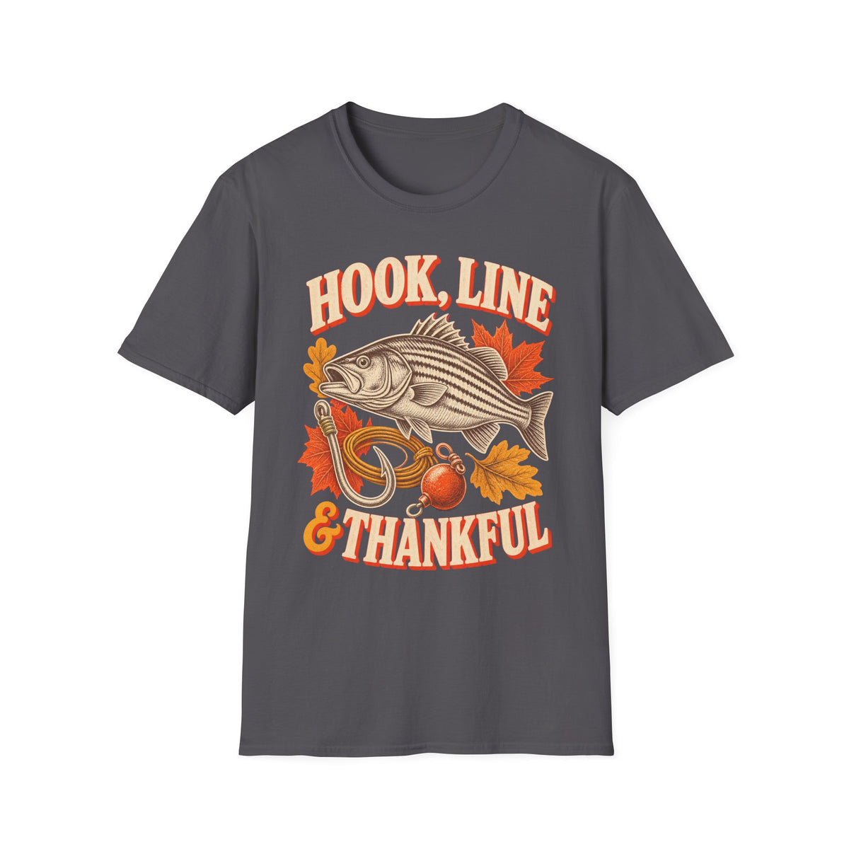 Hook, Line & Thankful Fishing Thanksgiving T-Shirt