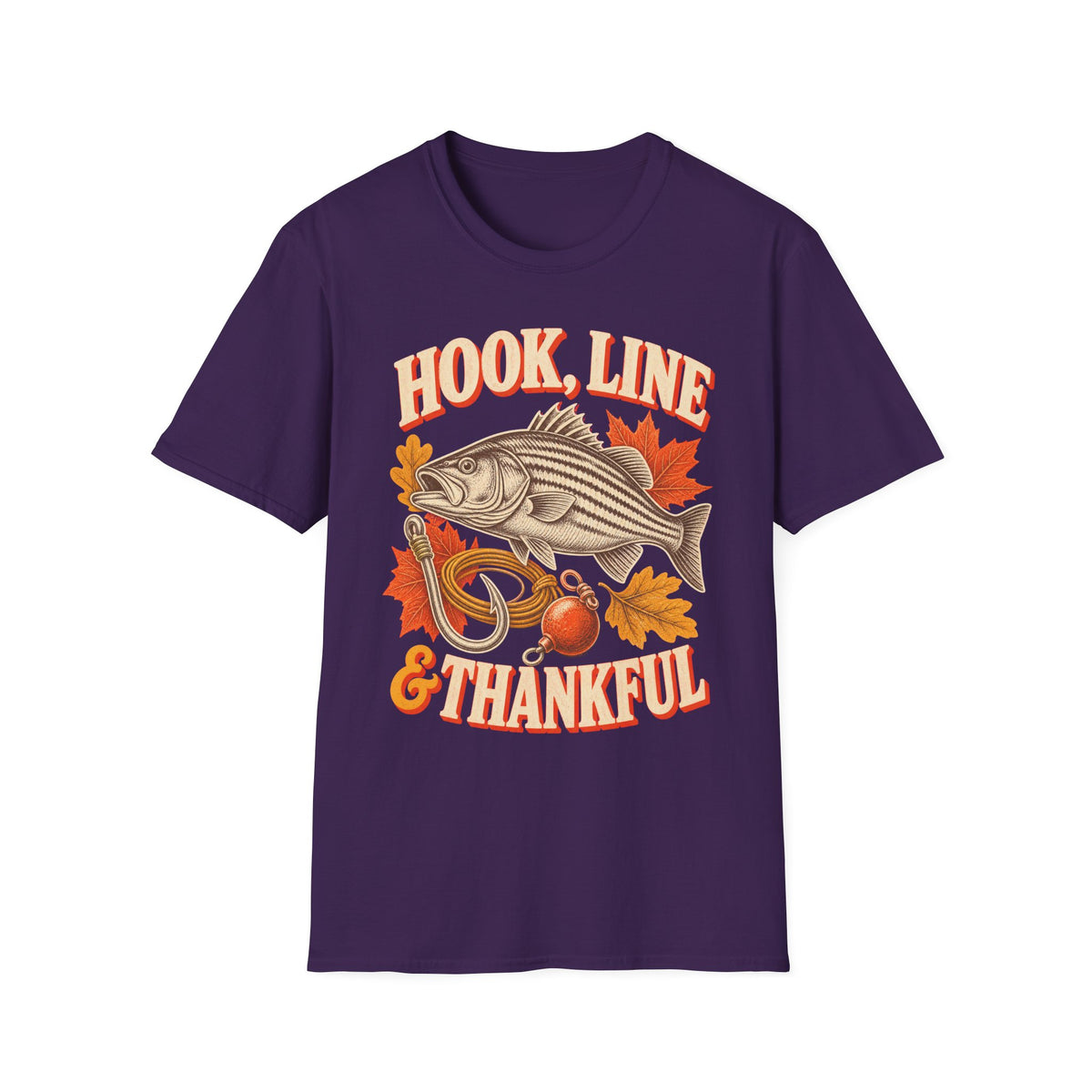 Hook, Line & Thankful Fishing Thanksgiving T-Shirt