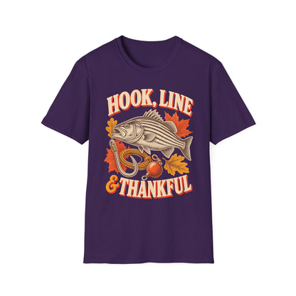 Hook, Line & Thankful Fishing Thanksgiving T-Shirt