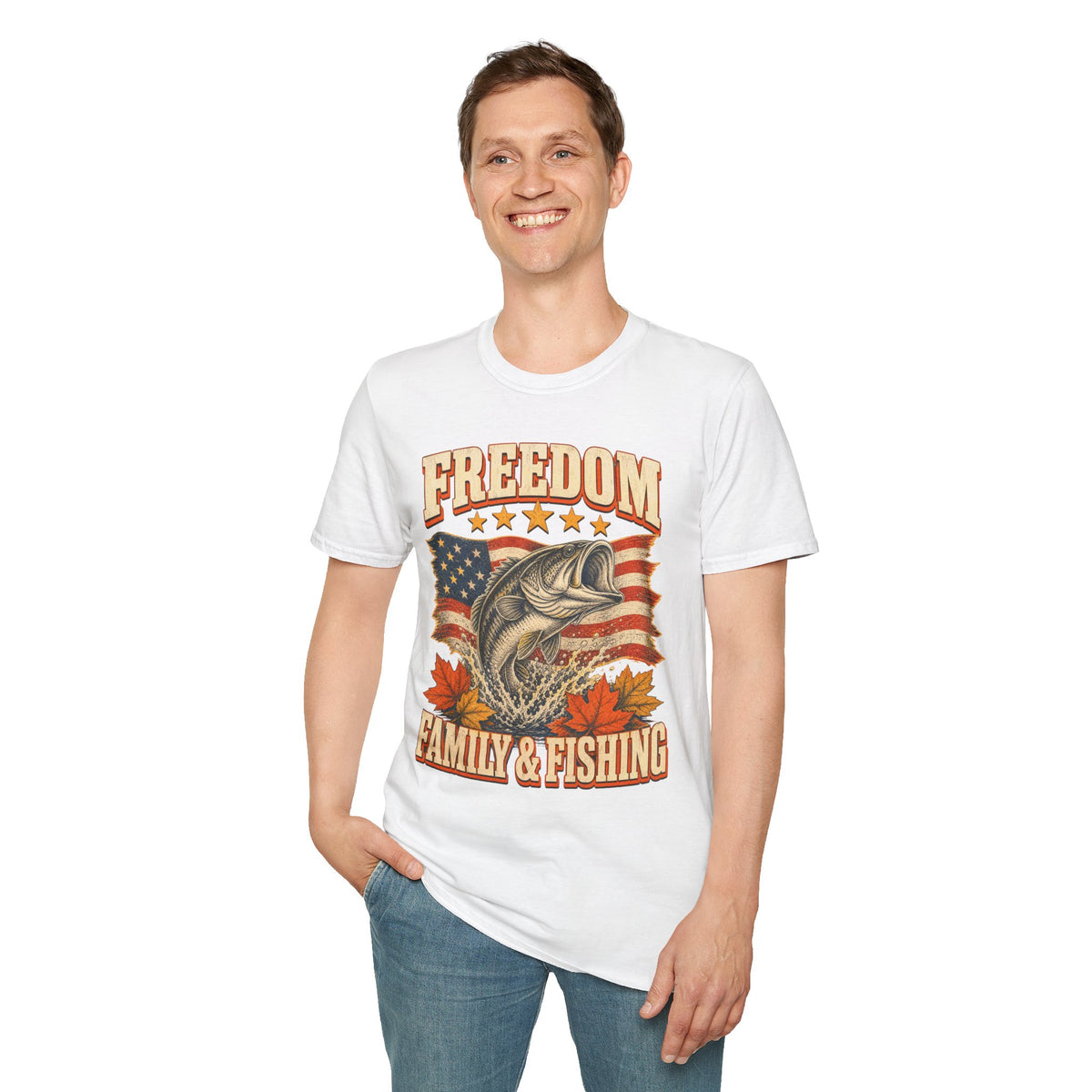 Freedom Family & Fishing American Flag T-Shirt