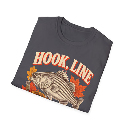 Hook, Line & Thankful Fishing Thanksgiving T-Shirt