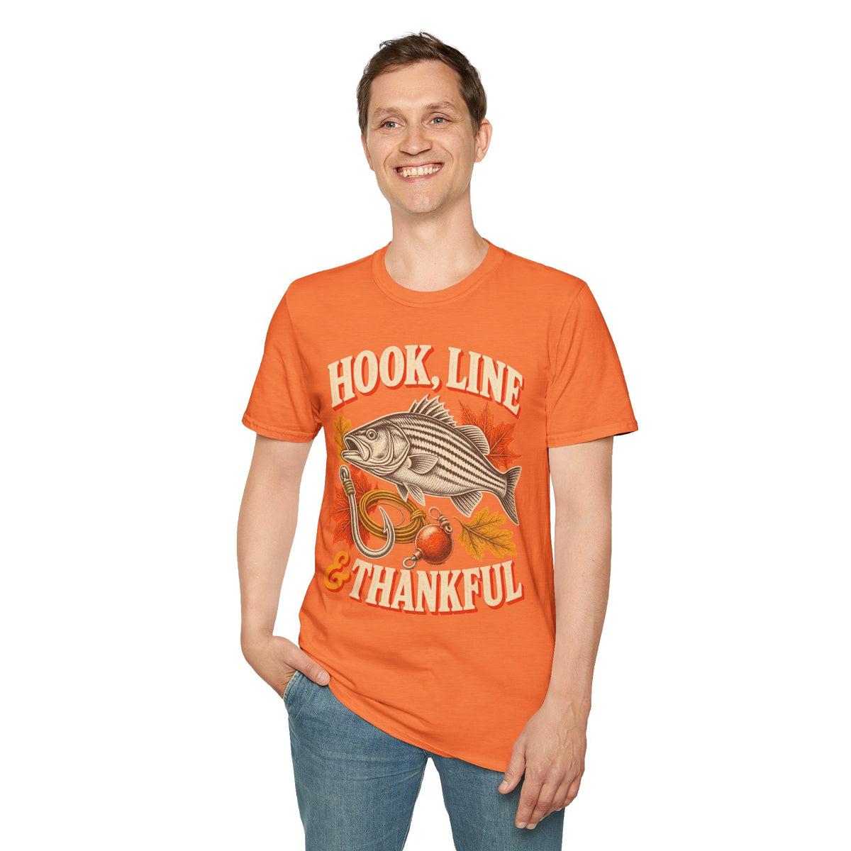 Hook, Line & Thankful Fishing Thanksgiving T-Shirt