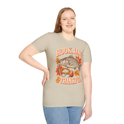 Hook, Line & Thankful Fishing Thanksgiving T-Shirt
