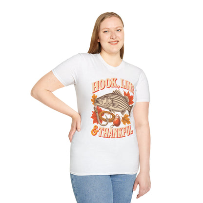 Hook, Line & Thankful Fishing Thanksgiving T-Shirt