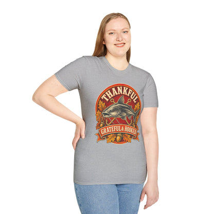 Thankful Grateful & Hooked Fishing T-Shirt
