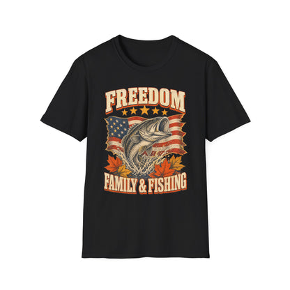 Freedom Family & Fishing American Flag T-Shirt
