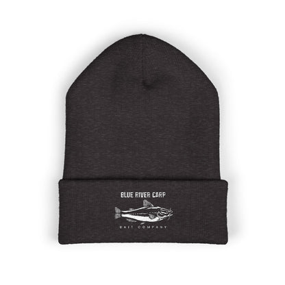 Blue River Carp Fishing Embroidered Cuffed Beanie (White Thread)