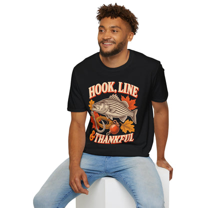 Hook, Line & Thankful Fishing Thanksgiving T-Shirt