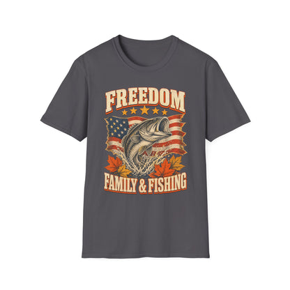 Freedom Family & Fishing American Flag T-Shirt