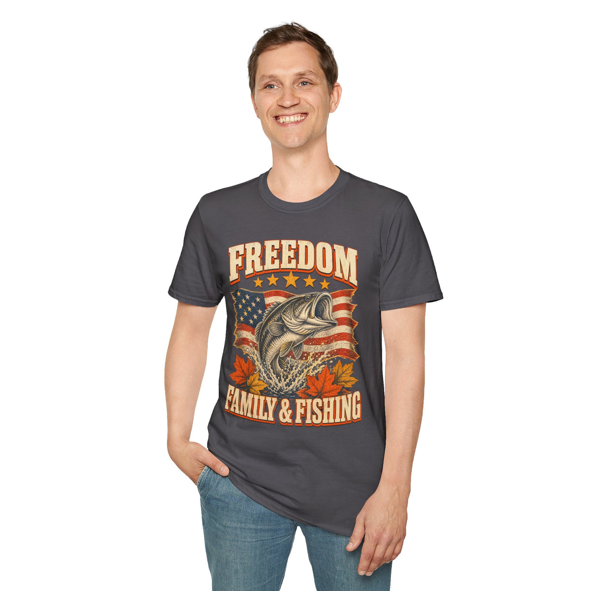 Freedom Family & Fishing American Flag T-Shirt