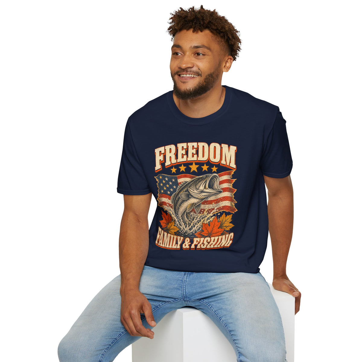 Freedom Family & Fishing American Flag T-Shirt