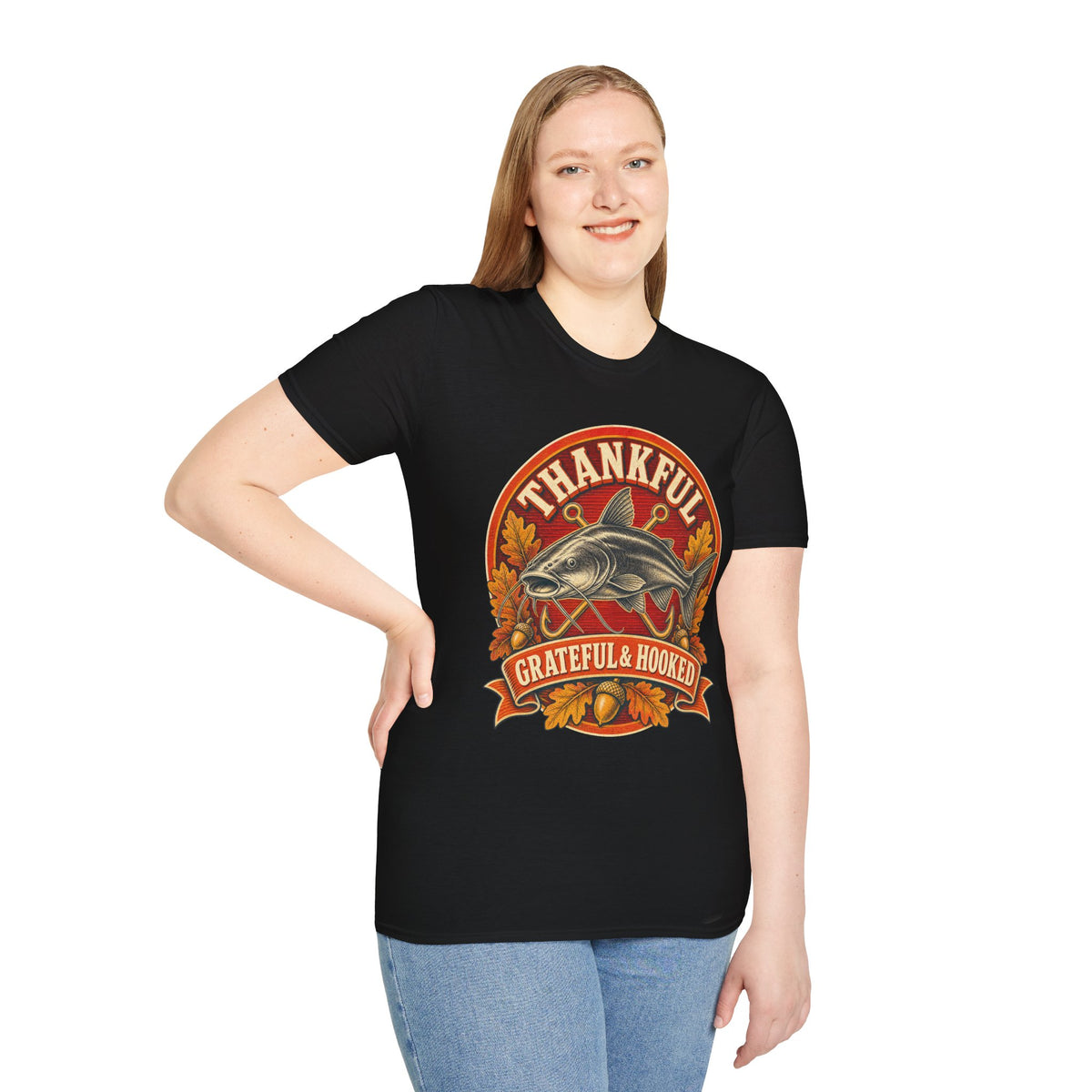 Thankful Grateful & Hooked Fishing T-Shirt