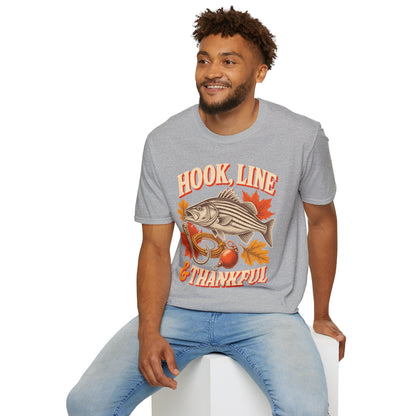 Hook, Line & Thankful Fishing Thanksgiving T-Shirt