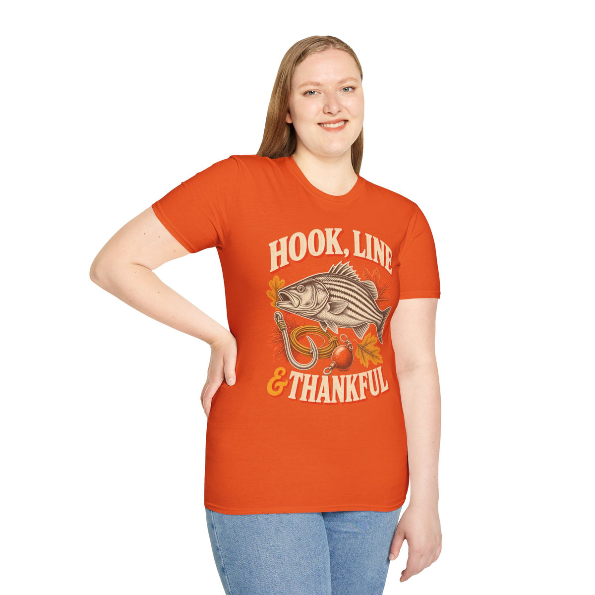 Hook, Line & Thankful Fishing Thanksgiving T-Shirt