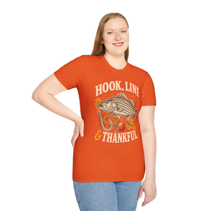 Hook, Line & Thankful Fishing Thanksgiving T-Shirt