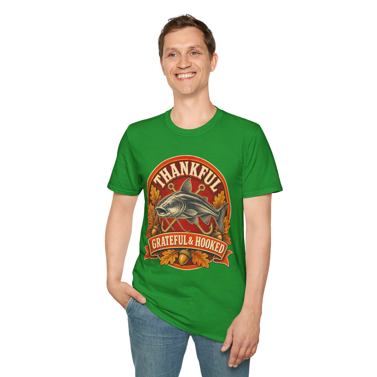 Thankful Grateful & Hooked Fishing T-Shirt