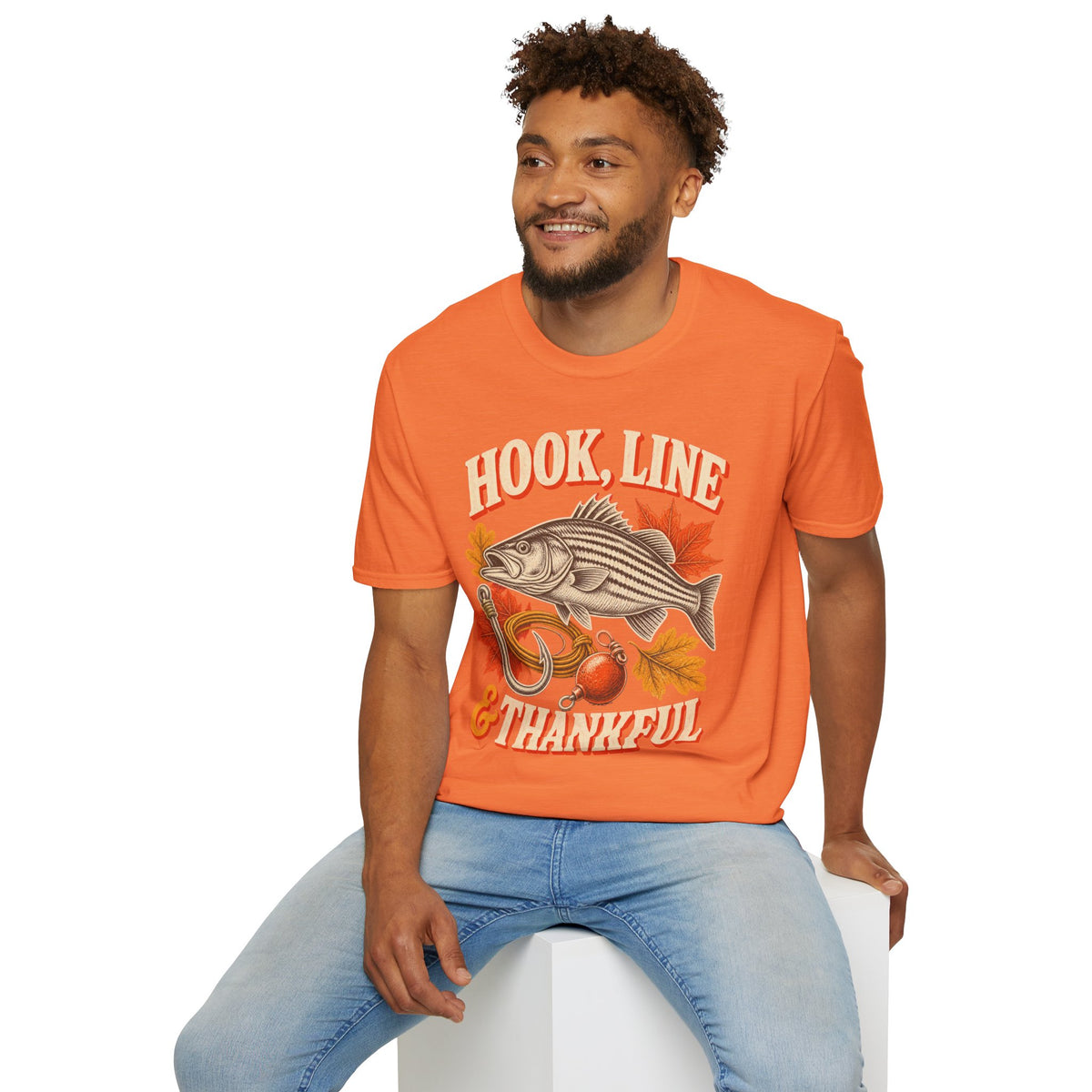 Hook, Line & Thankful Fishing Thanksgiving T-Shirt
