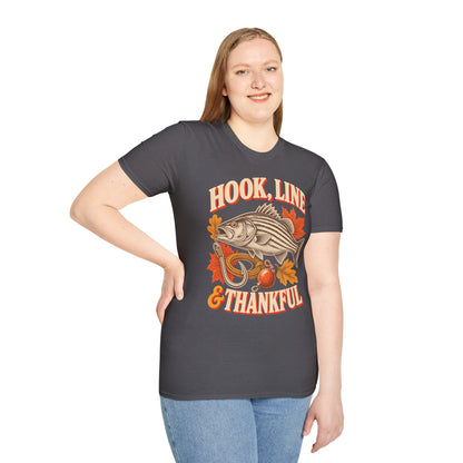 Hook, Line & Thankful Fishing Thanksgiving T-Shirt