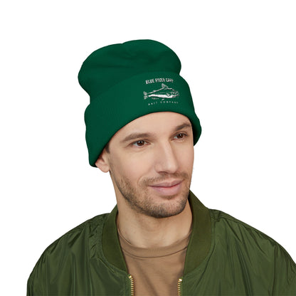 Blue River Carp Fishing Embroidered Cuffed Beanie (White Thread)